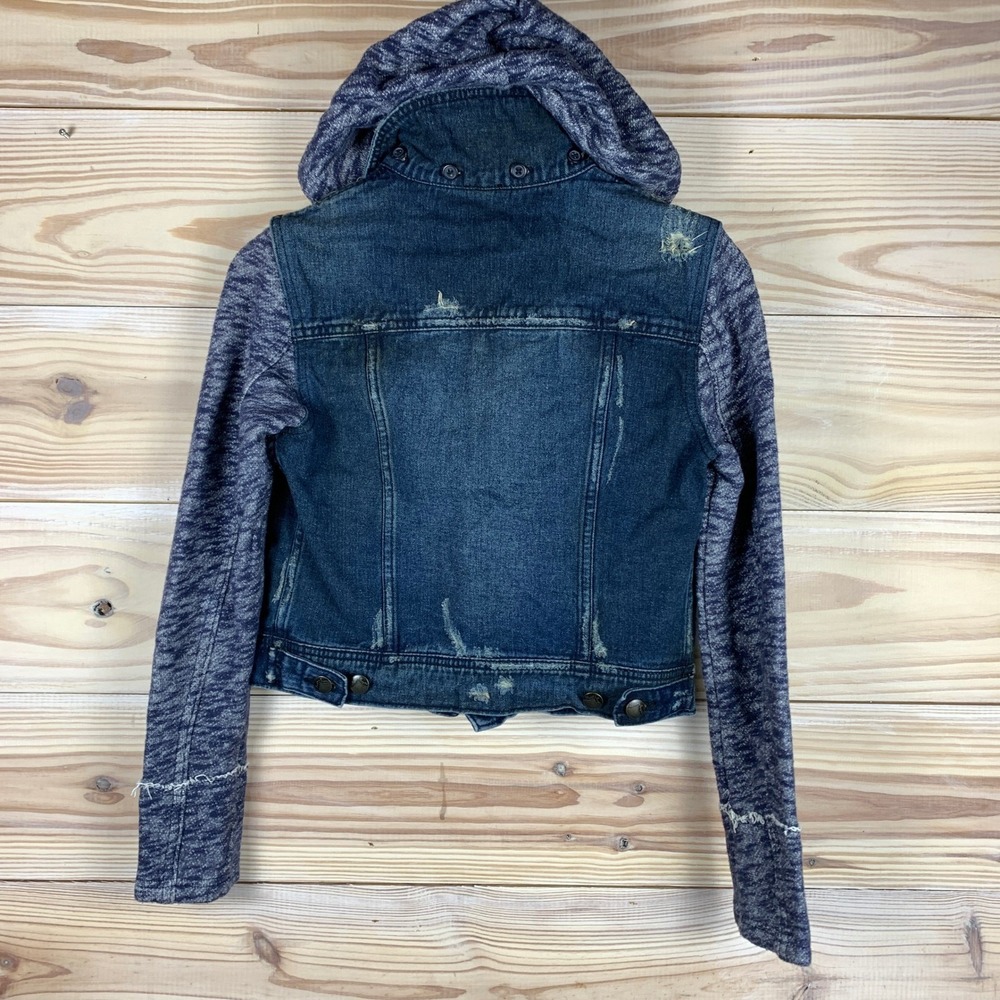 Free People Denim Cropped Jacket XS Hoodie Distressed‎ - Picture 8 of 14